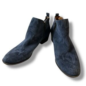 Lucky Brand Basel Almond-Toe Ankle Boots Blue Suede Snake Skin Print Size 10M/42